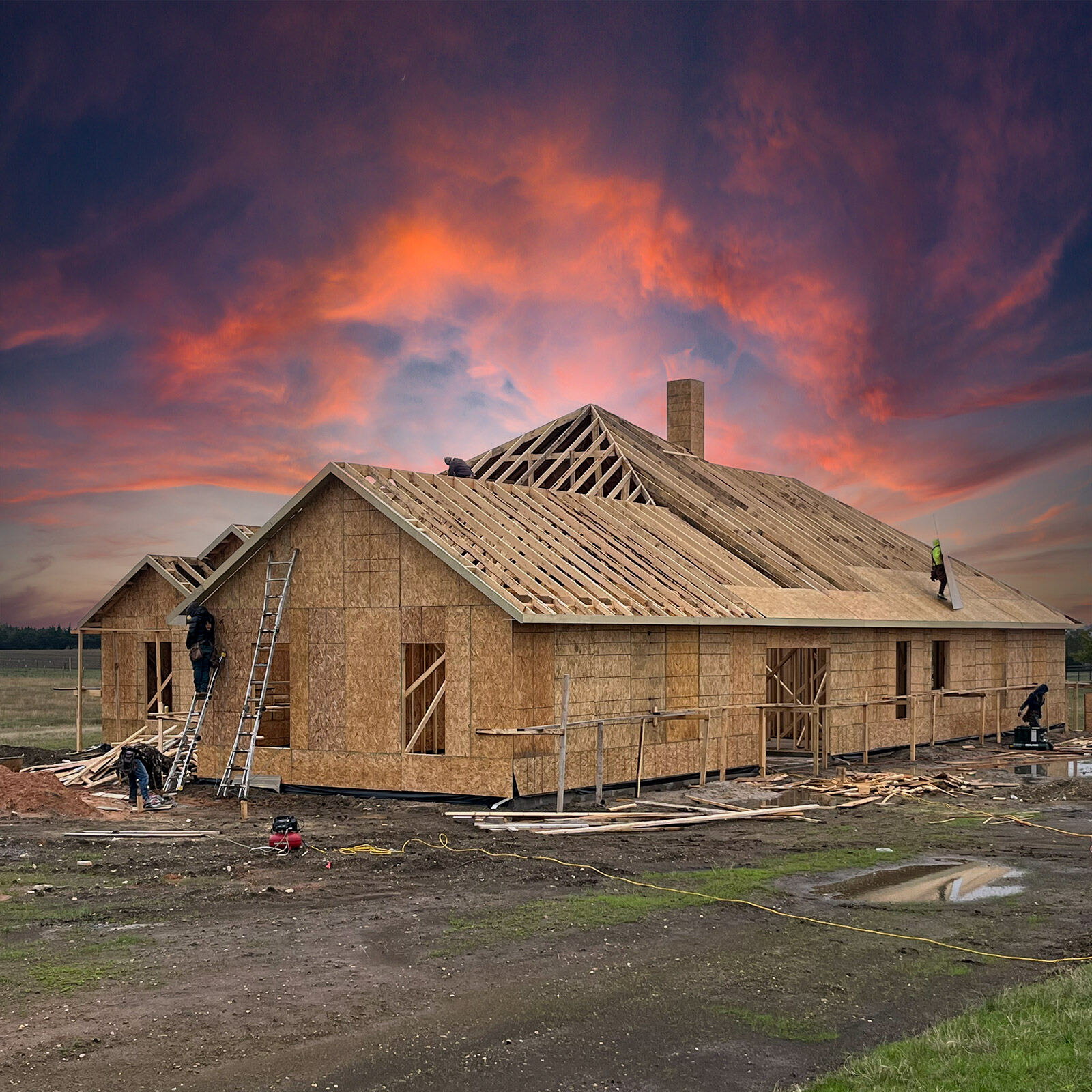 Framing crew on a new home in North Texas