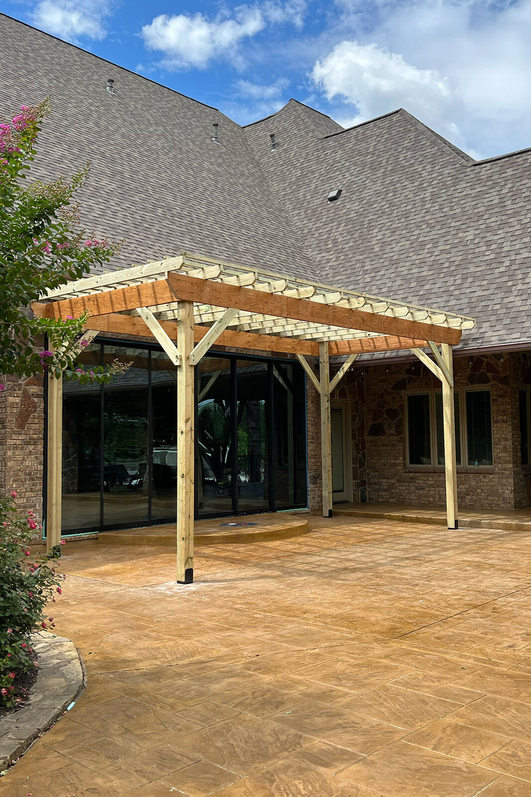 Remodeled extended patio cover with custom finish work