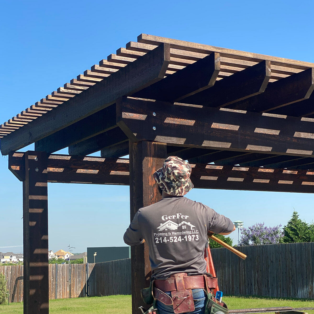 Custom cedar pergola in a DFW backyard